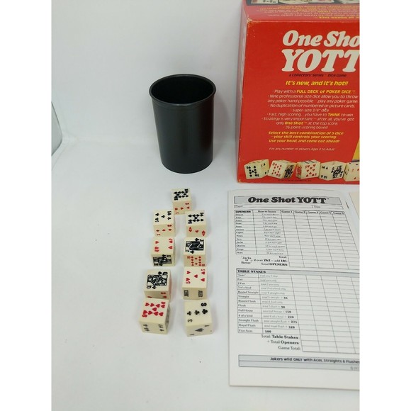 One Shot Yott Dice Game Poker Cards Yahtzee Variant Complete VTG 1970s 70s 1977 - Picture 2 of 8